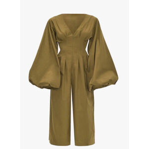 Andrea Iyamah Nia Culotte Jumpsuit 100% Cotton Olive Green Boho Size Medium NWT